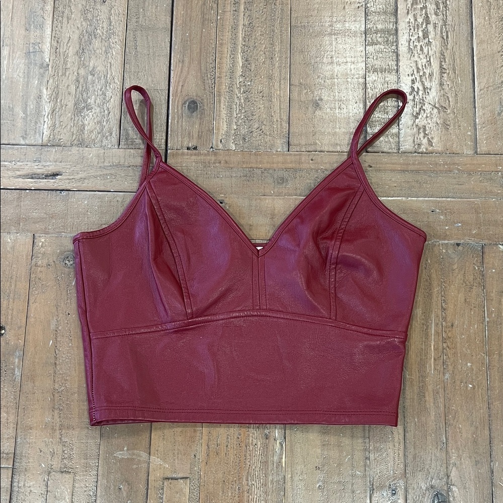 Lola Grace Women's XS Burgundy faux Leather Crop Top bralette